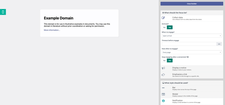Ảnh chụp màn hình hiển thị Trình tạo mục tiêu điểm