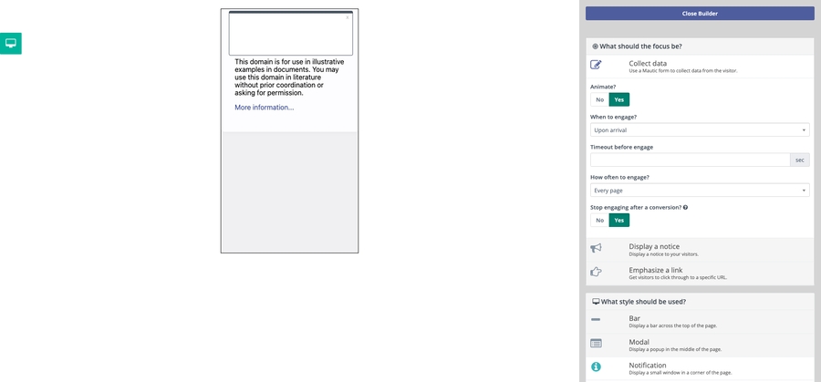 Ảnh chụp màn hình hiển thị Focus Item Builder ở chế độ phản hồi.