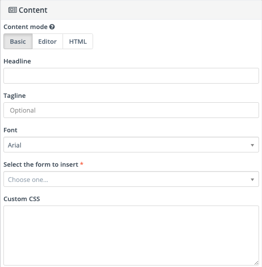 Ảnh chụp màn hình hiển thị các tùy chọn nội dung để tạo Mục tiêu điểm.