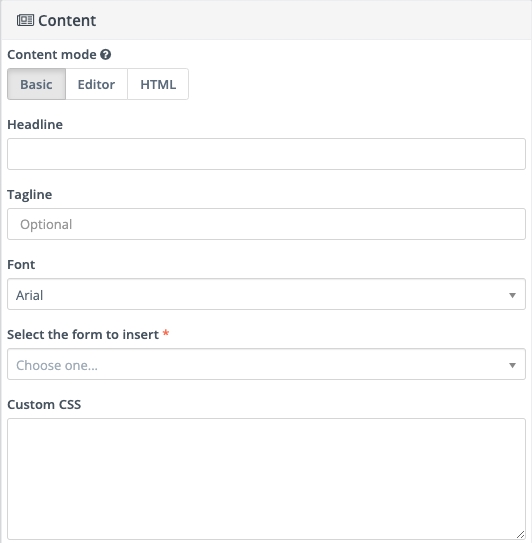 Ảnh chụp màn hình hiển thị các tùy chọn nội dung để tạo Mục tiêu điểm.