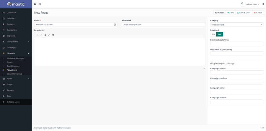 Ảnh chụp màn hình hiển thị việc tạo Mục tiêu điểm.