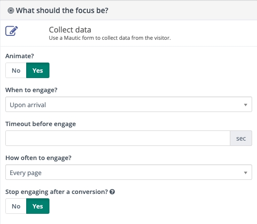 Ảnh chụp màn hình hiển thị cài đặt tương tác cho Mục tiêu điểm.