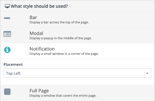 Ảnh chụp màn hình hiển thị các kiểu cho Mục tiêu điểm.