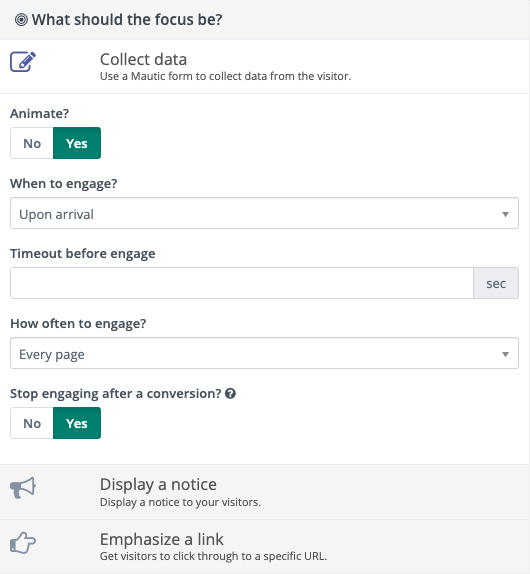 Ảnh chụp màn hình hiển thị các loại Mục tiêu điểm.