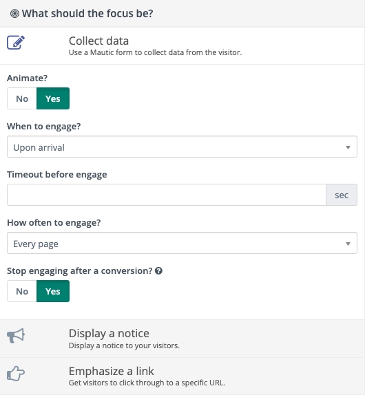Ảnh chụp màn hình hiển thị các loại Mục tiêu điểm.